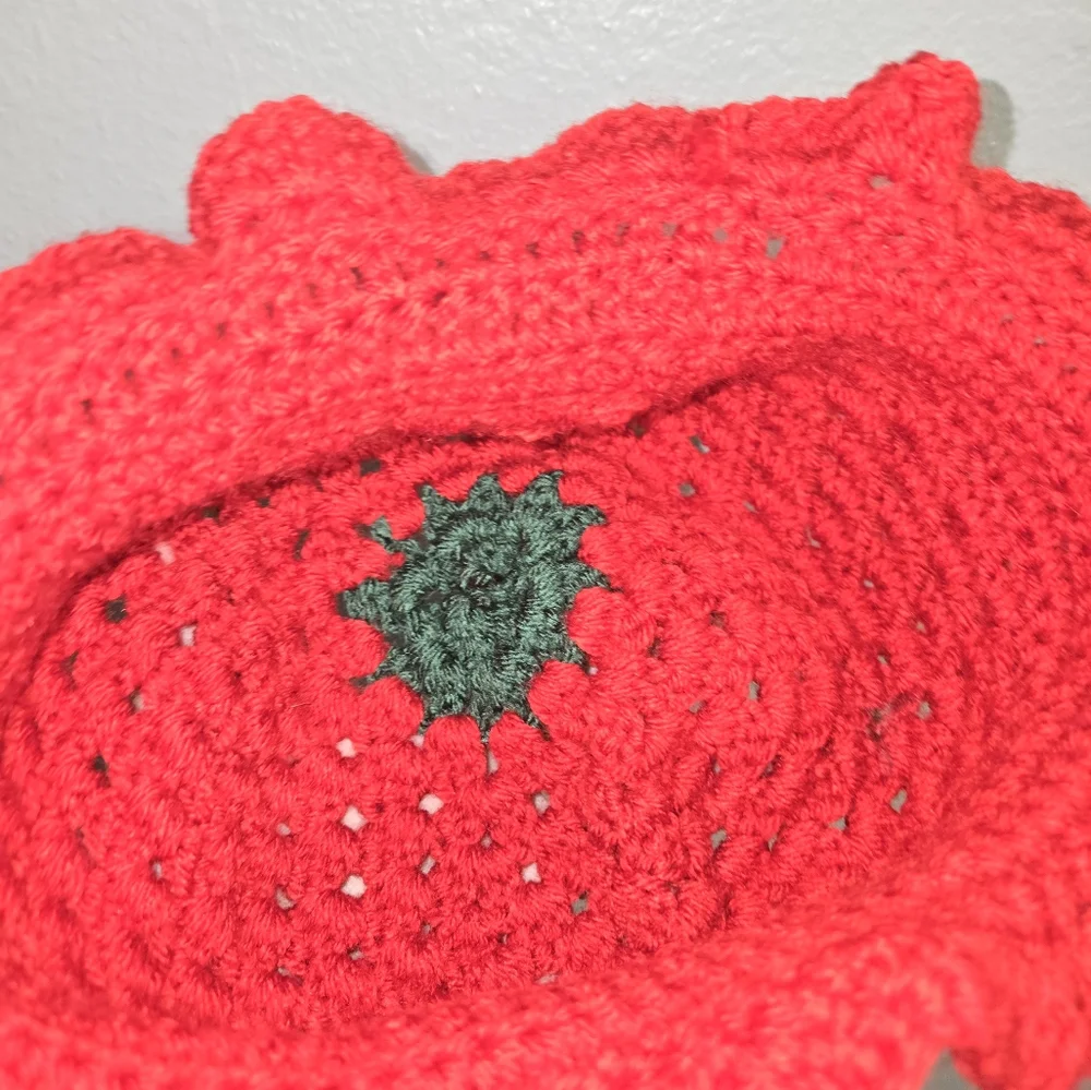 Handmade Girls Strawberry Crochet Bucket Hat Size Small